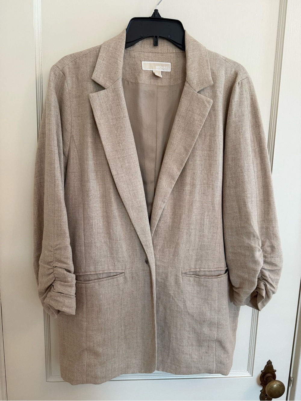 Michael Kors Beige Relaxed Linen-Blend Blazer